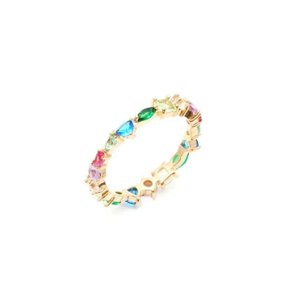 18K gold plated ring with colorful crystals in different shapes