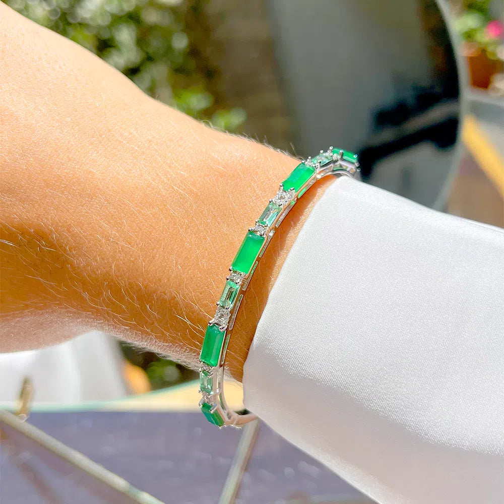 Emerald crystal bracelet in rectangles in 925 sterling silver