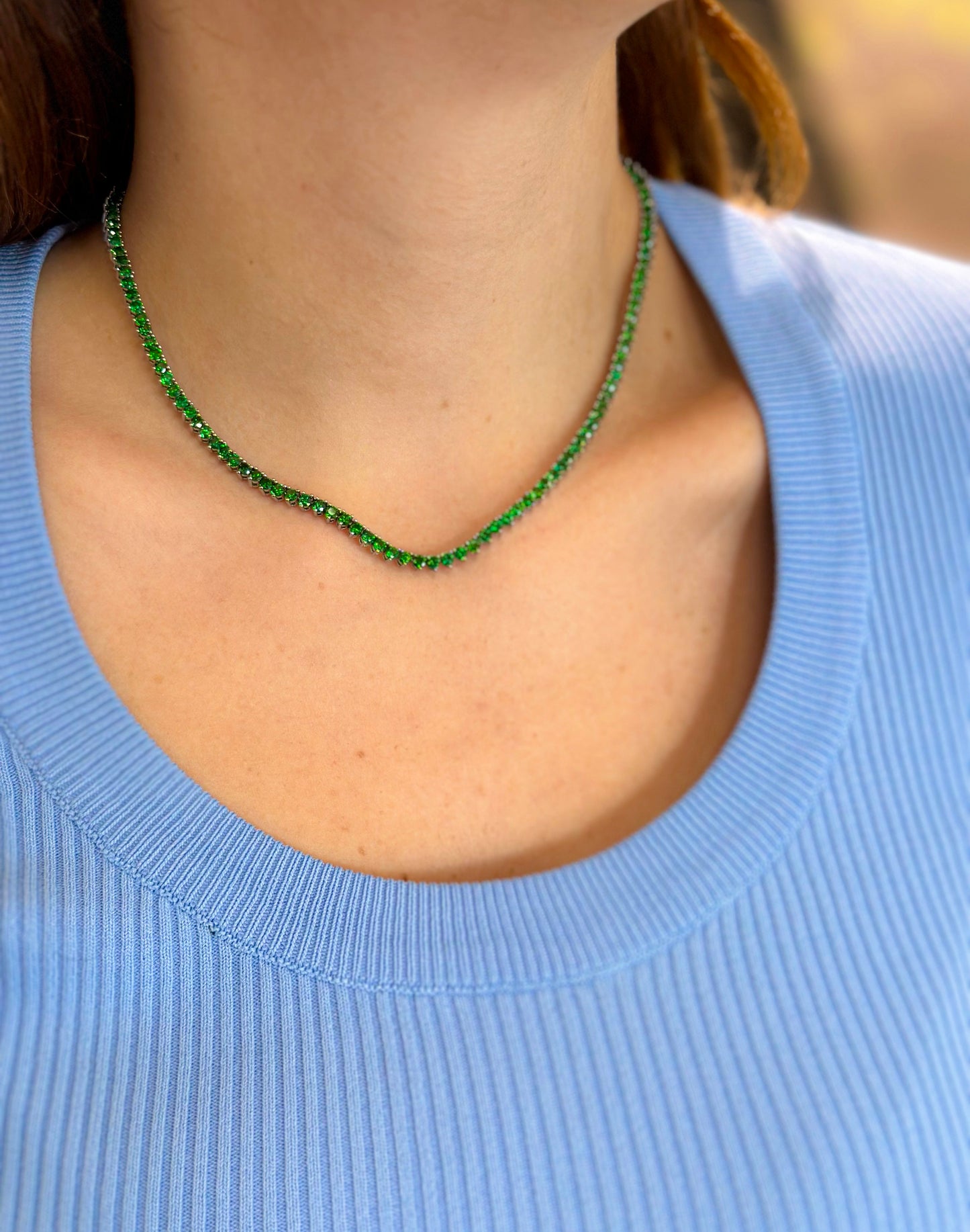 Green zirconia tennis necklace - 3mm