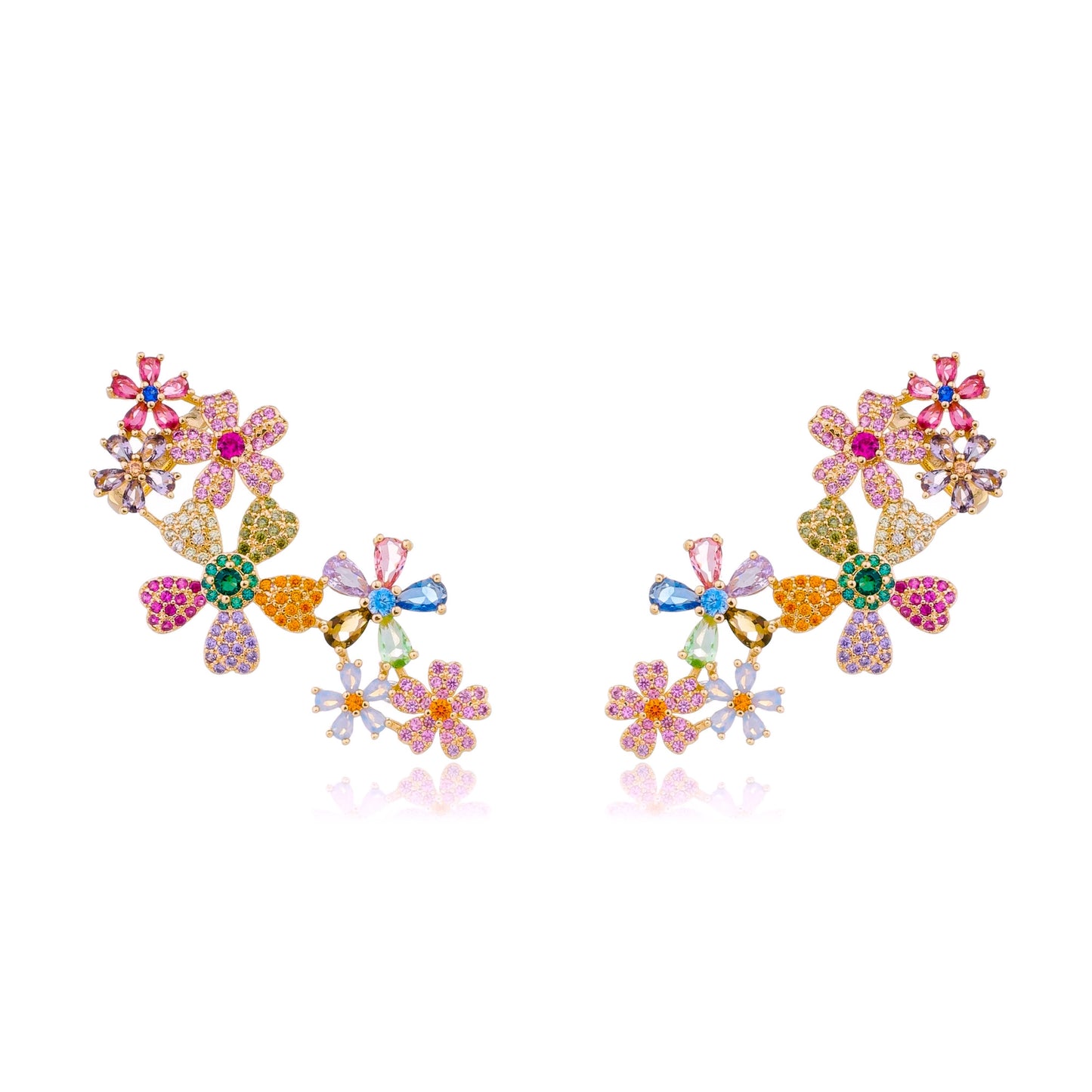 18K gold plated opal flower ear cuff earring