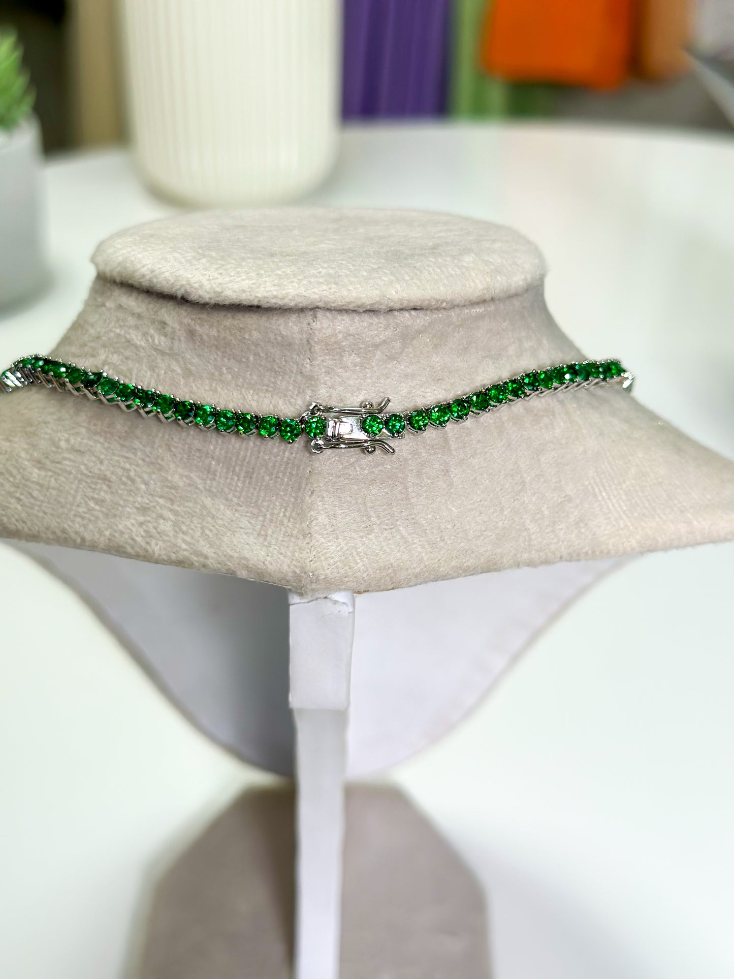 Green zirconia tennis necklace - 3mm