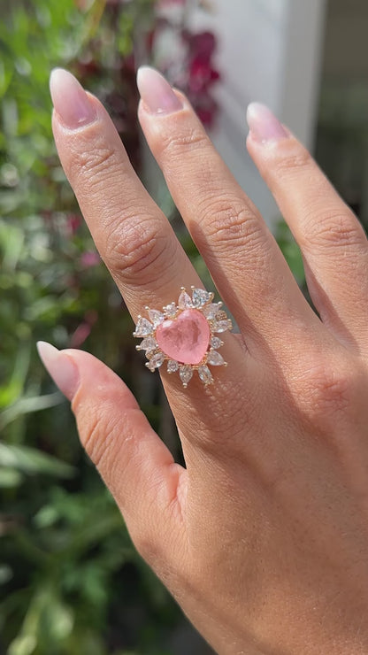 Fusion Morganite White Zirconia  Heart Shapes Ring