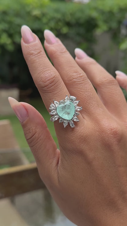 Fusion Colombian Emerald White Zirconia Heart Shapes Ring