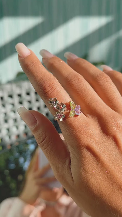 Citrine Amethyst and Colorful Zirconia ButterFly Ring