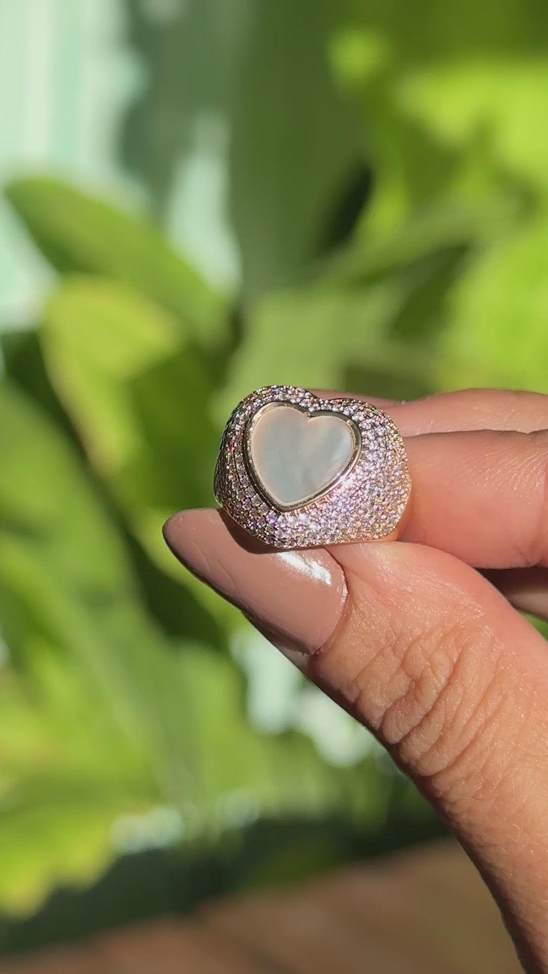 14kt Mother of hot Pearl Heart Shape Dainty And Stackable Rings