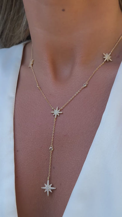 8-Point Star with White Zirconia Necklace Y Style