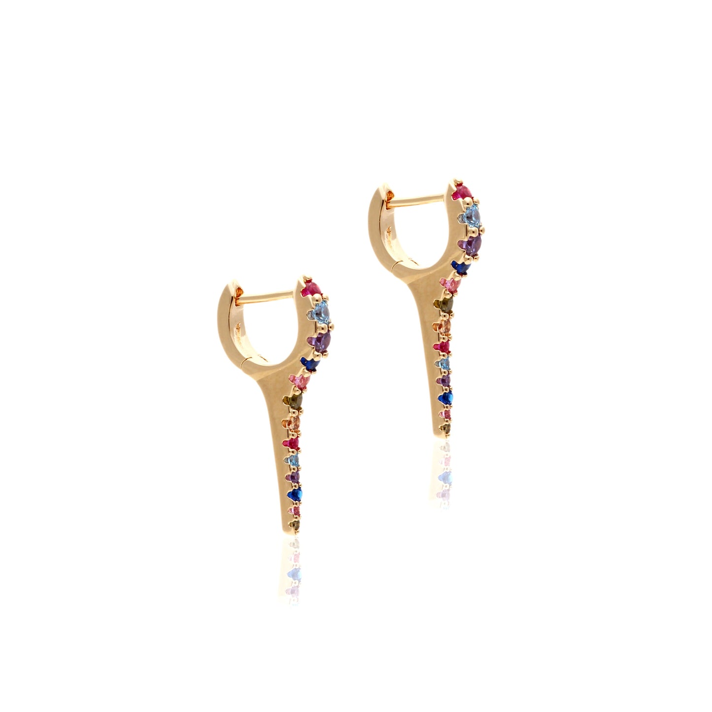 Large Stake Stud Earring Colorful Zirconia 18K Gold Plated
