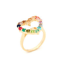 Hollow heart ring with colorful CZ