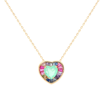 Fusion Colombian Emerald Pink tourmaline and Sapphire Heart Necklace