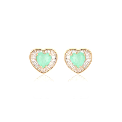 Fusion Colombian Emerald Heart Earrings