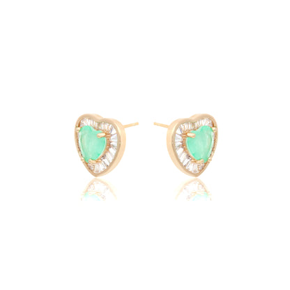 Fusion Colombian Emerald Heart Earrings