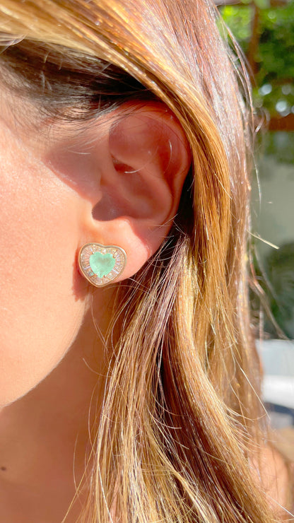 Fusion Colombian Emerald Heart Earrings