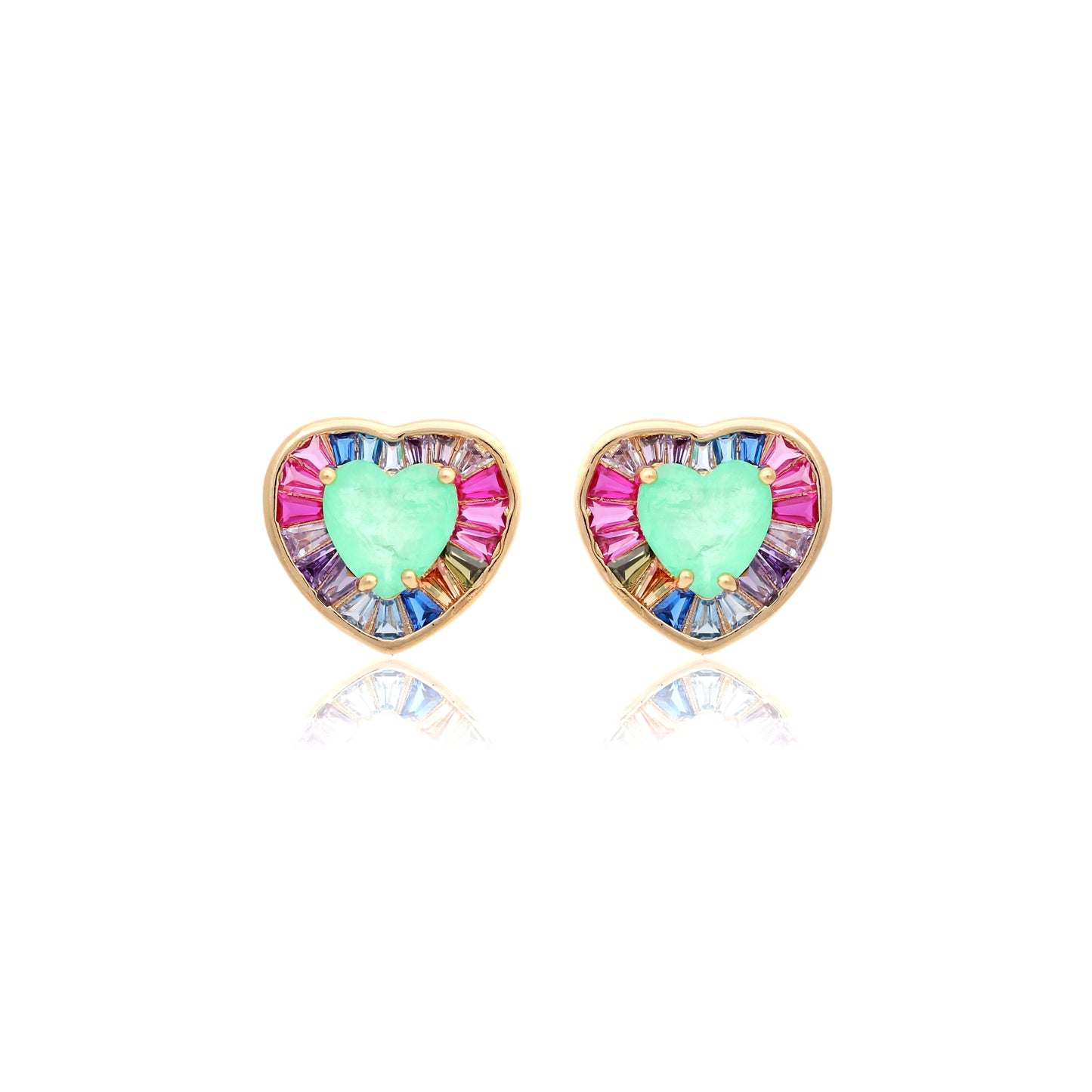 Fusion Colombian Emerald Pink tourmaline and Sapphire Heart Earrings