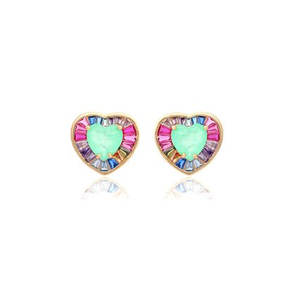 Fusion Colombian Emerald Pink tourmaline and Sapphire Heart Earrings