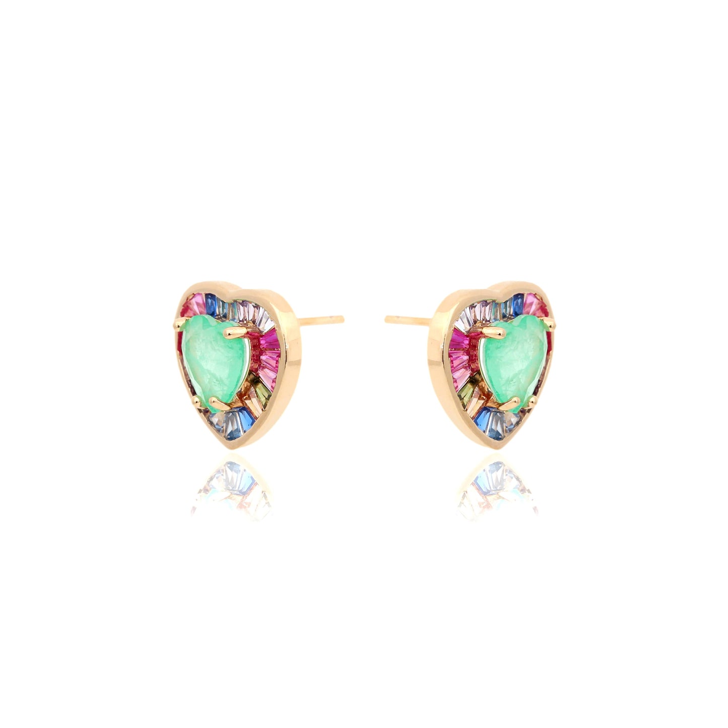 Fusion Colombian Emerald Pink tourmaline and Sapphire Heart Earrings