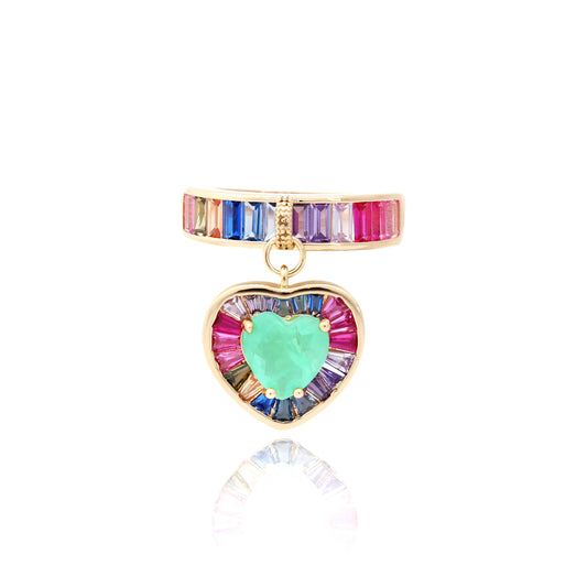 Colombian emerald fusion heart ring in 18K gold