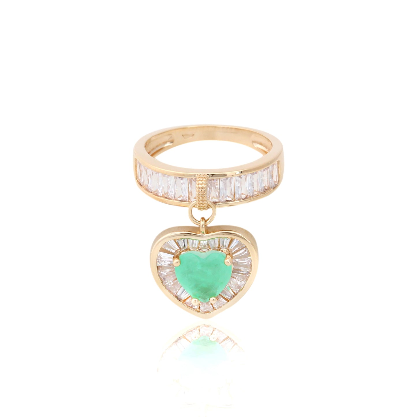 Colombian emerald fusion heart ring with cubic zirconia