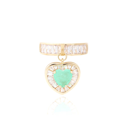 Colombian emerald fusion heart ring with cubic zirconia