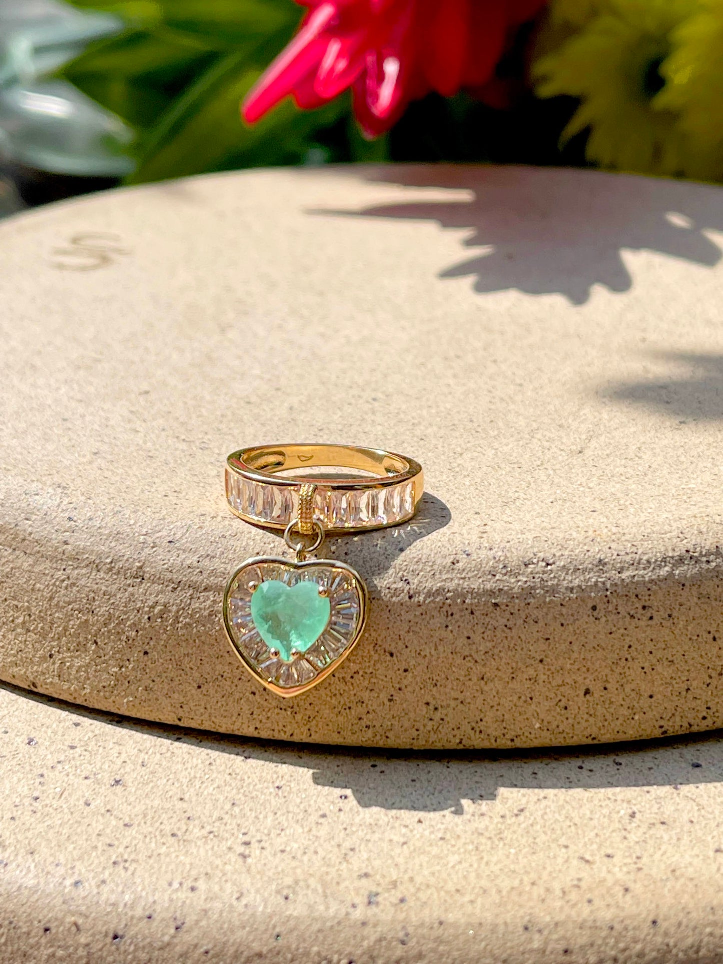 Colombian emerald fusion heart ring with cubic zirconia