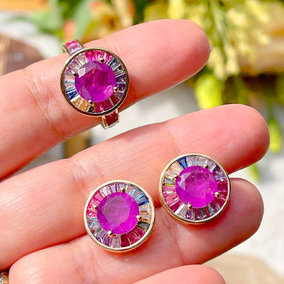 Amethyst Fusion Round Earrings