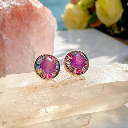 Amethyst Fusion Round Earrings