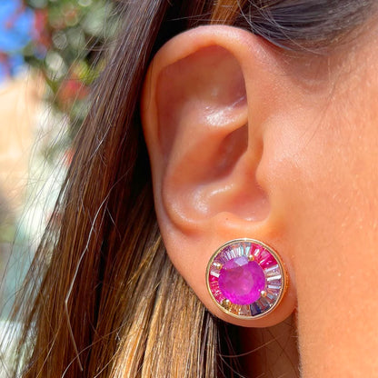 Amethyst Fusion Round Earrings