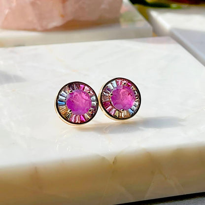 Amethyst Fusion Round Earrings