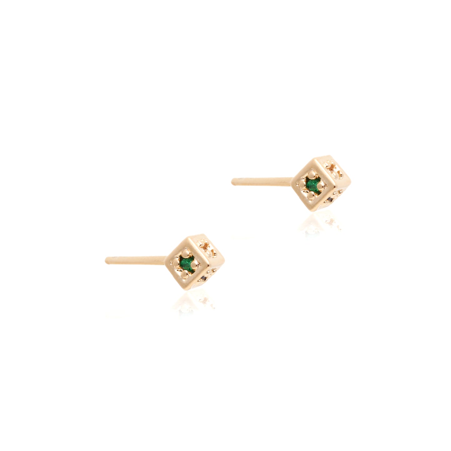 Cube shaped earrings with green CZ in 18K gold - Large