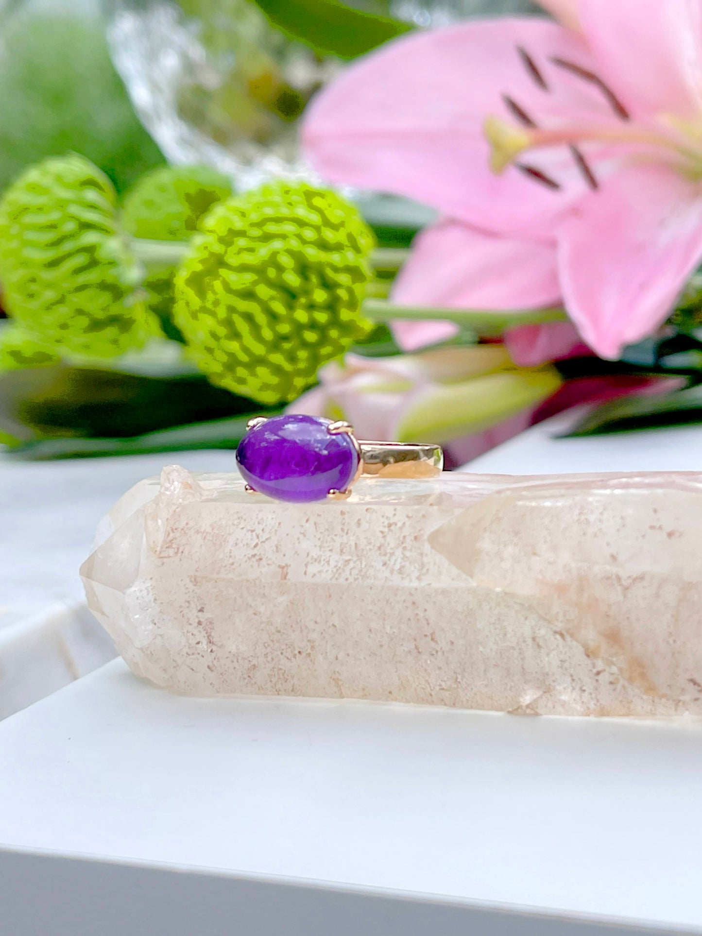 Amethyst fusion oval ring in 18K gold