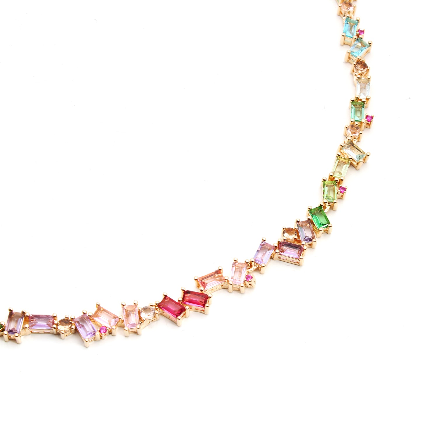 18K gold plated necklace with colorful crystals in rectangles