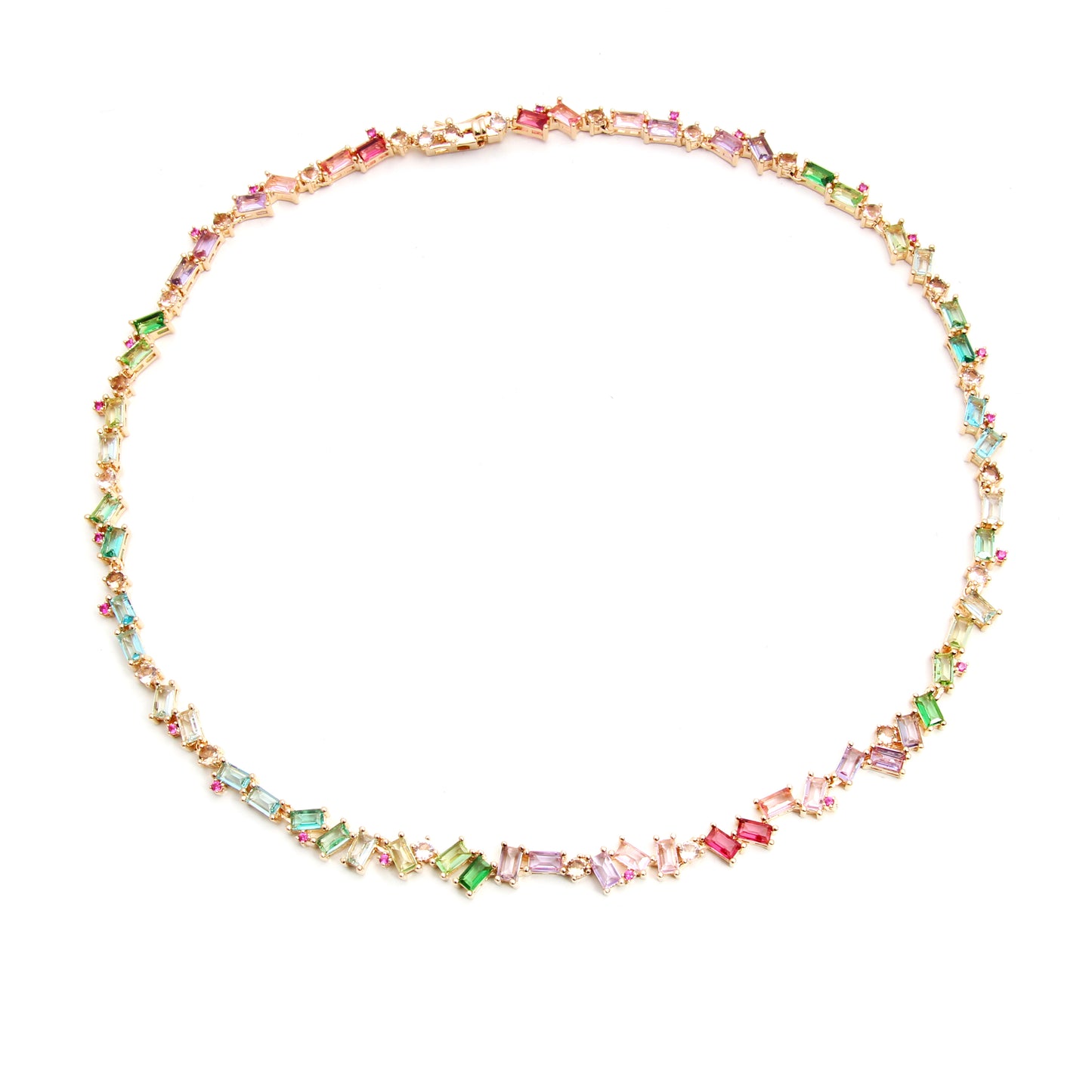 18K gold plated necklace with colorful crystals in rectangles