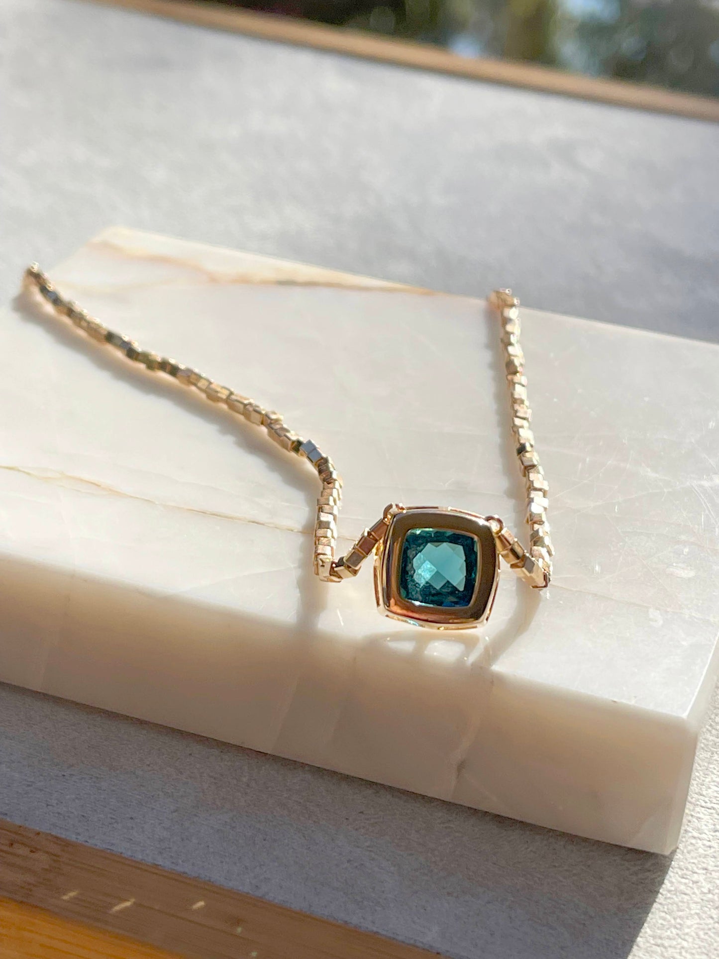 London Blue Crystal Square Pendant Necklace