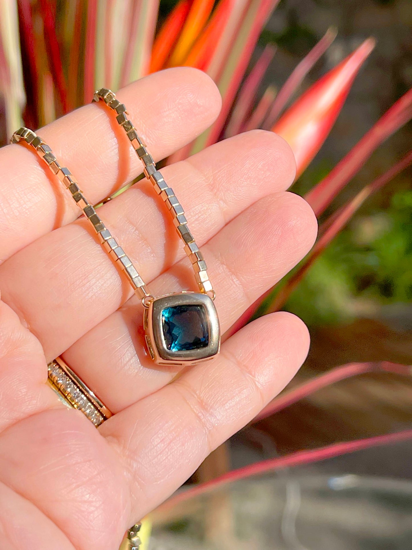 London Blue Crystal Square Pendant Necklace