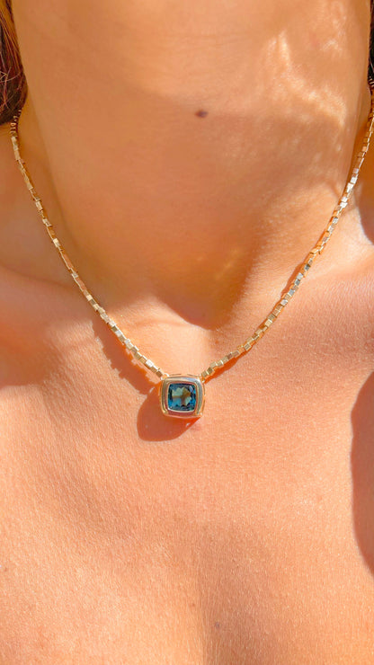 London Blue Crystal Square Pendant Necklace