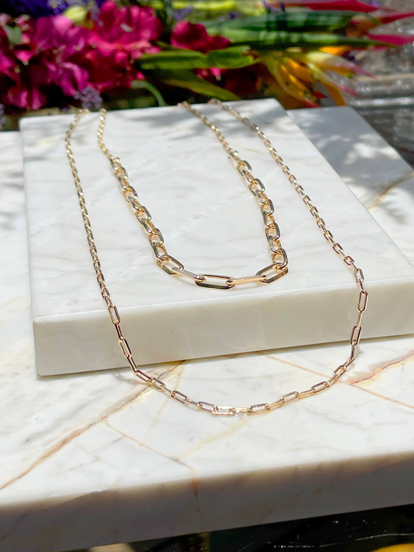 18K gold plated chain necklace with small rectangular links