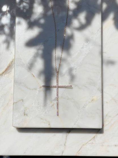 18K gold plated cross necklace with white CZ
