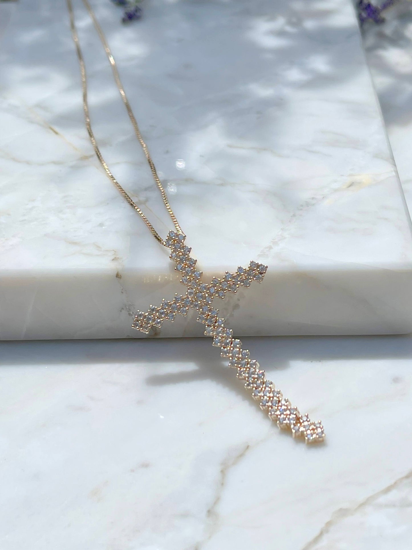 18k gold plated cross necklace with white CZ