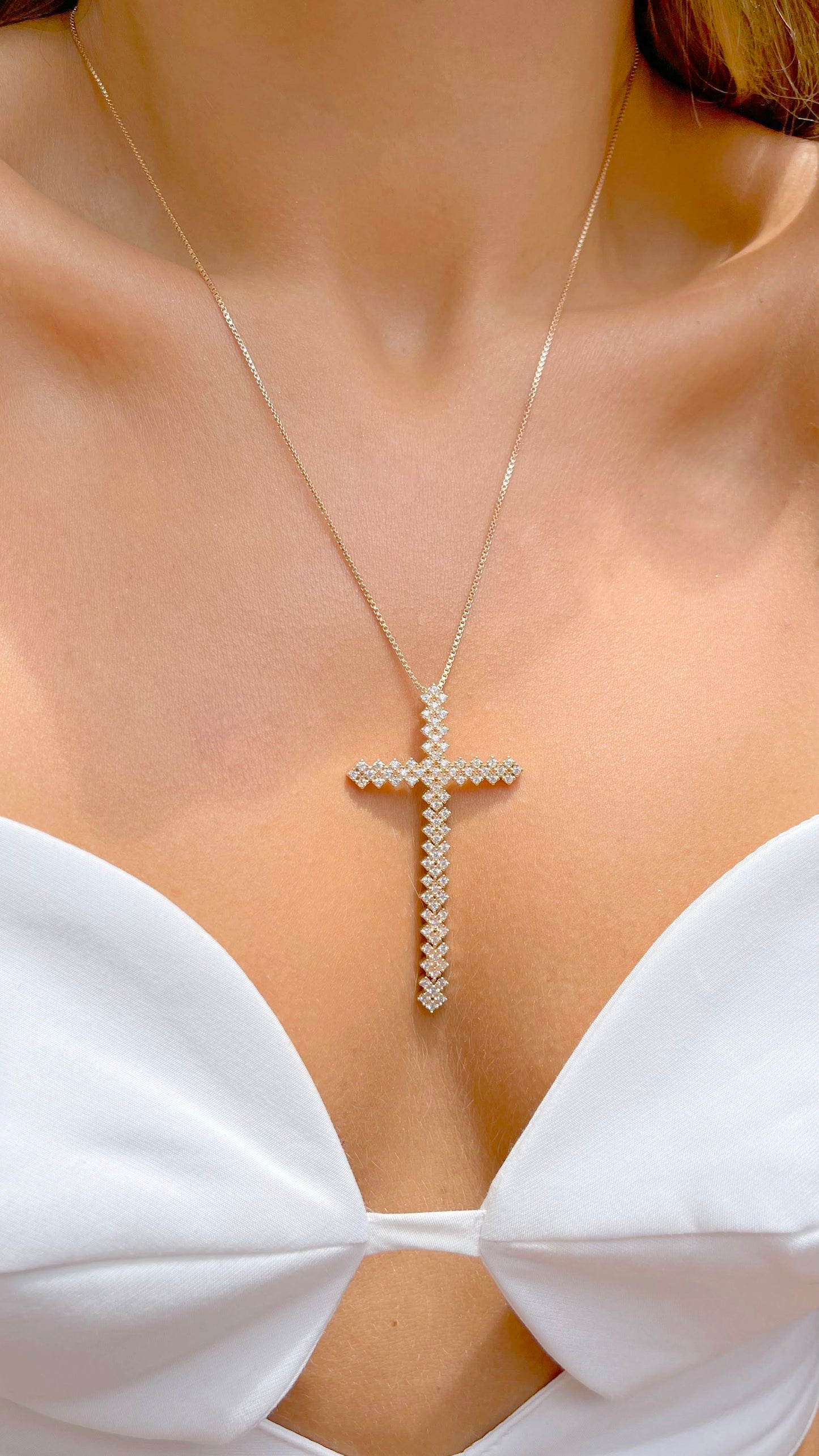 18k gold plated cross necklace with white CZ