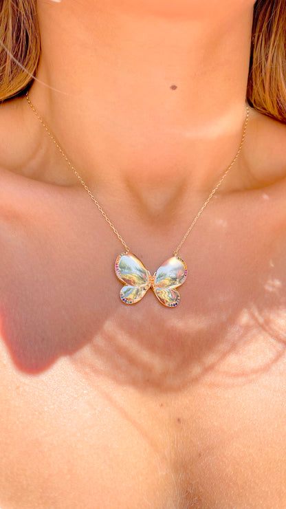 Butterfly Necklace with Colorful Zirconia