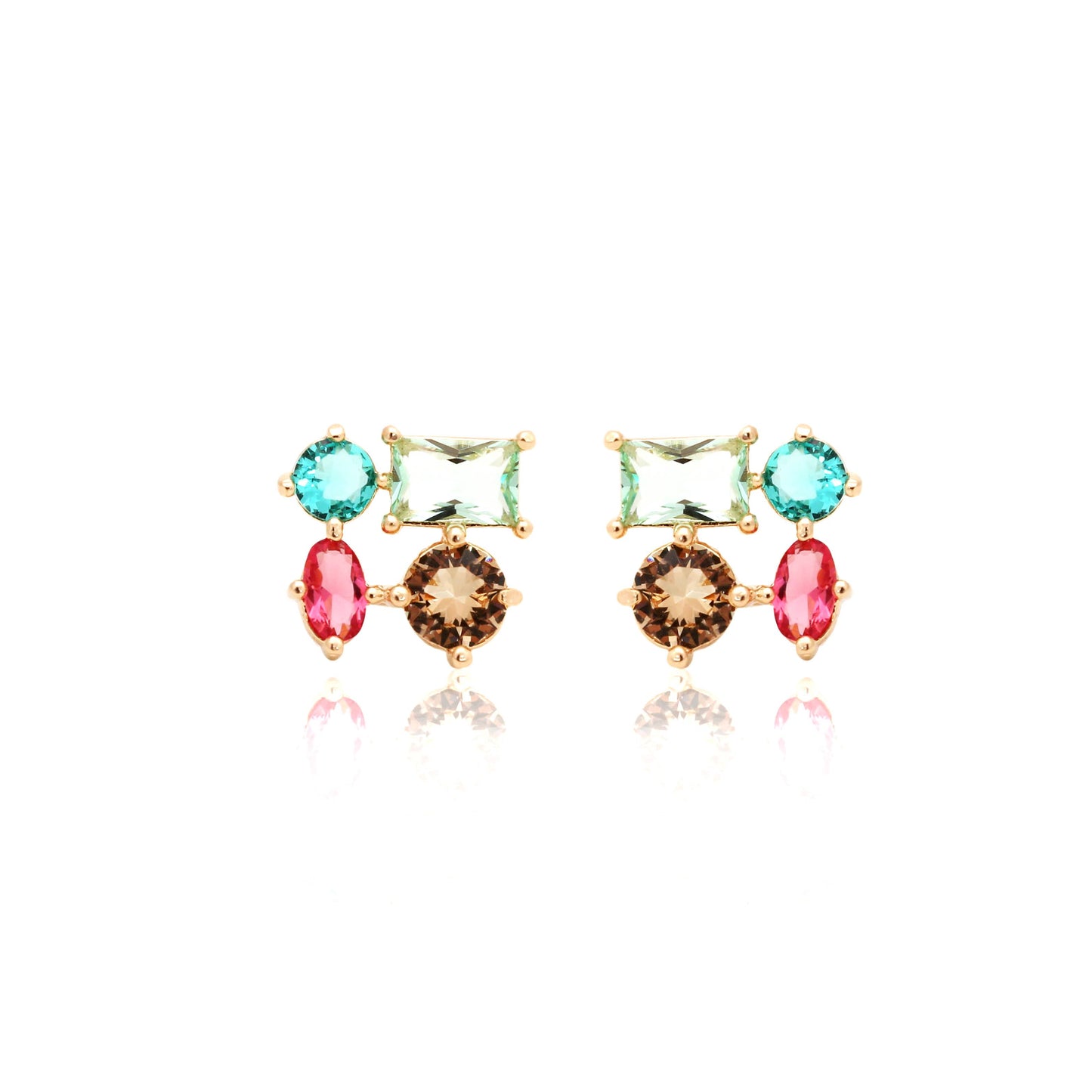 Earring with different shapes of colorful crystals (Pink tourmaline)