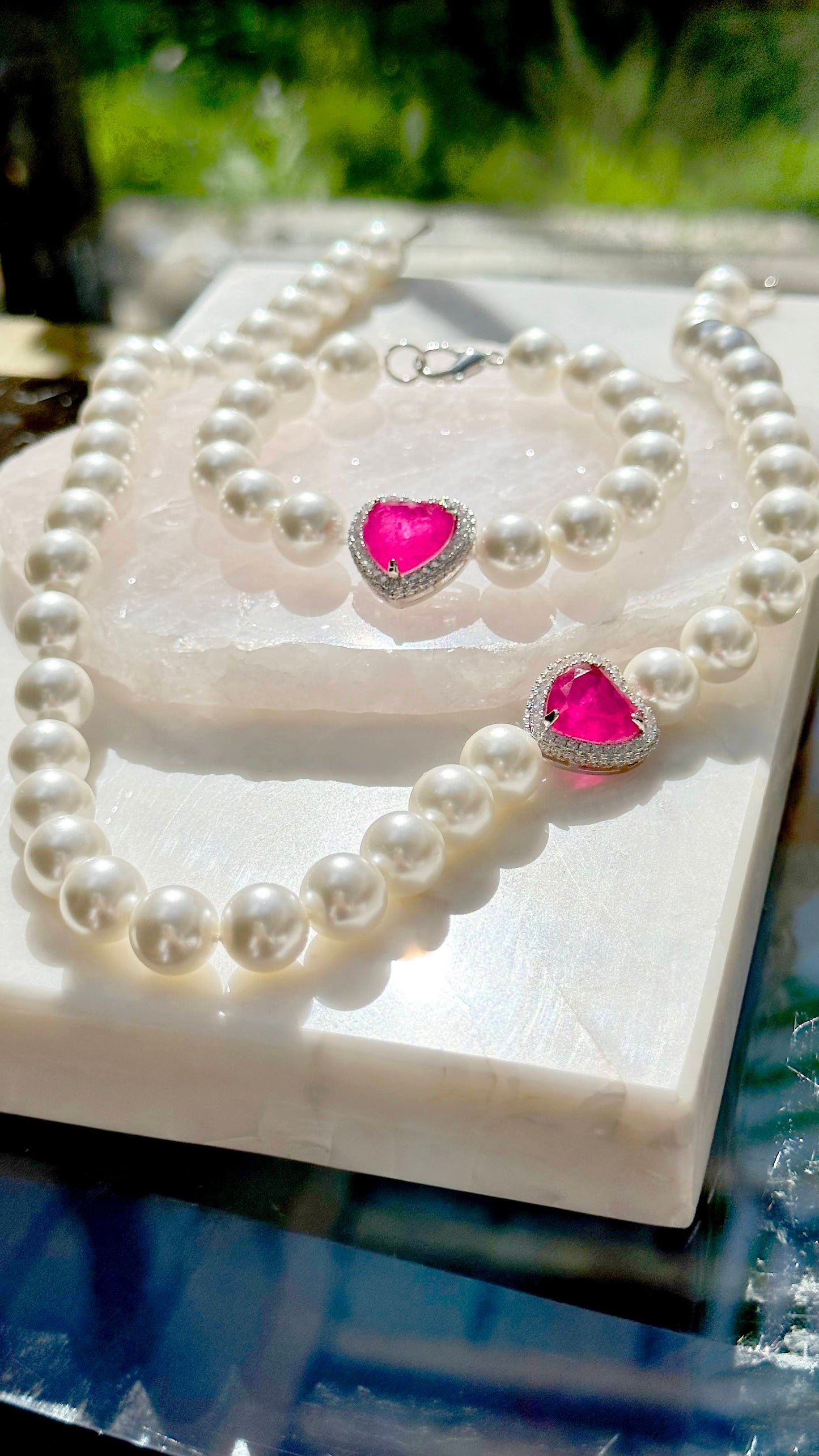 Pearl bracelet with pink tourmaline fusion heart