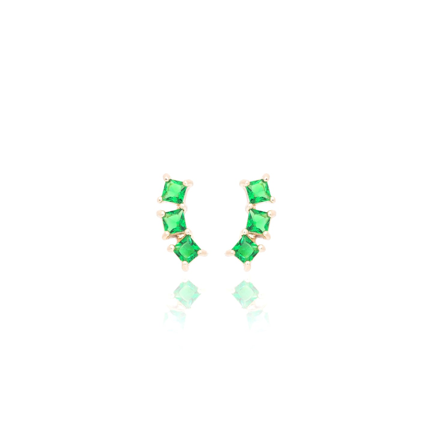 18K gold plated earring with small squares of emerald crystal