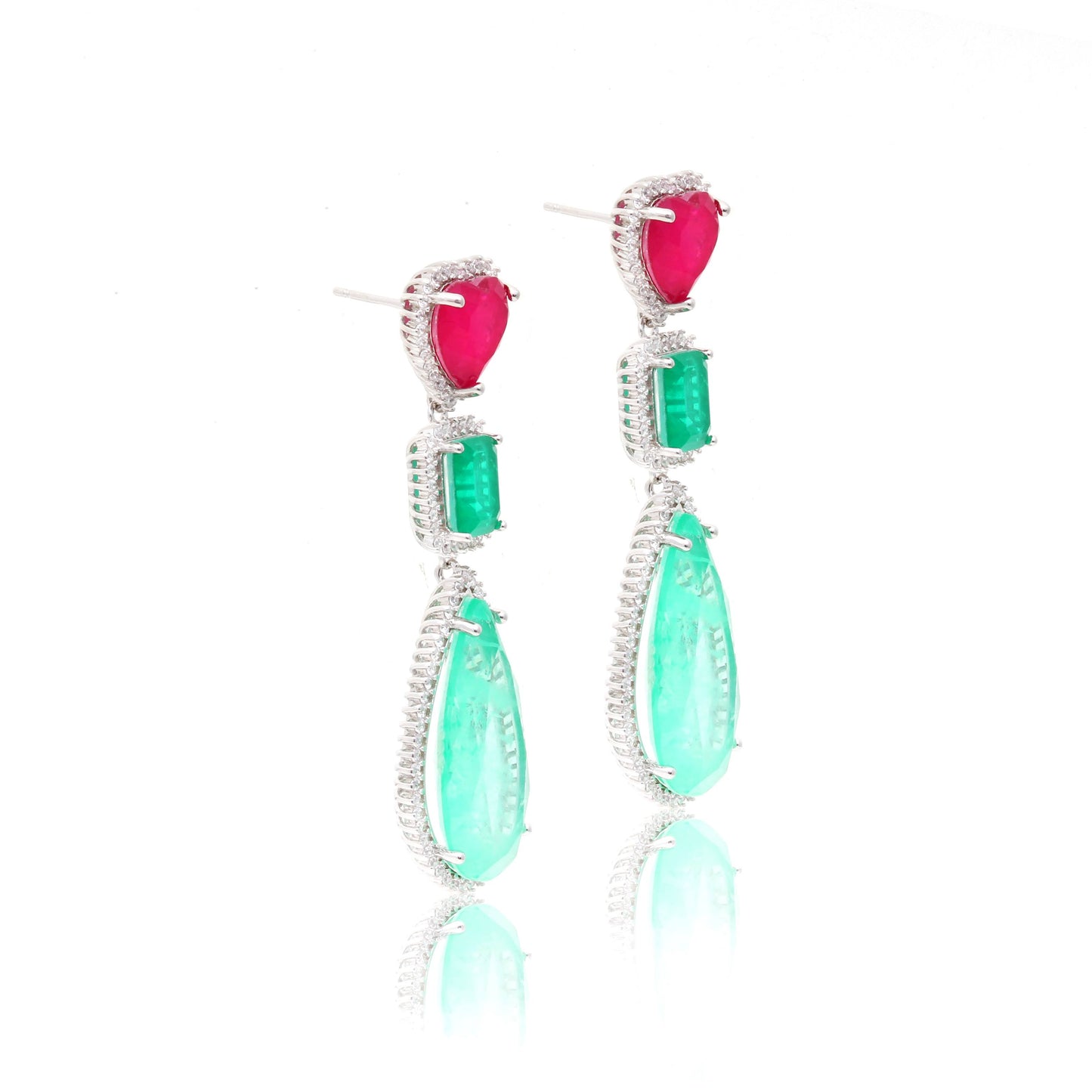 Drop and heart earrings with pink tourmaline