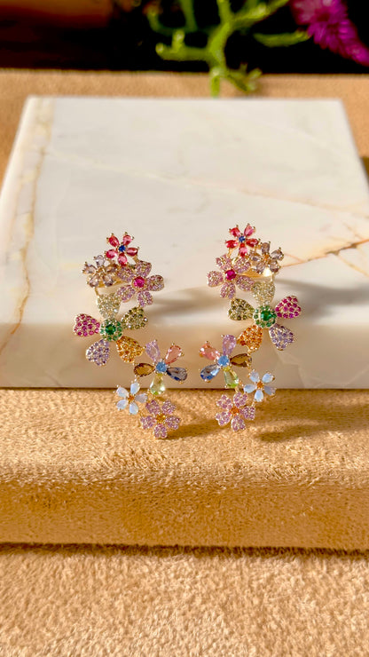 18K gold plated opal flower ear cuff earring
