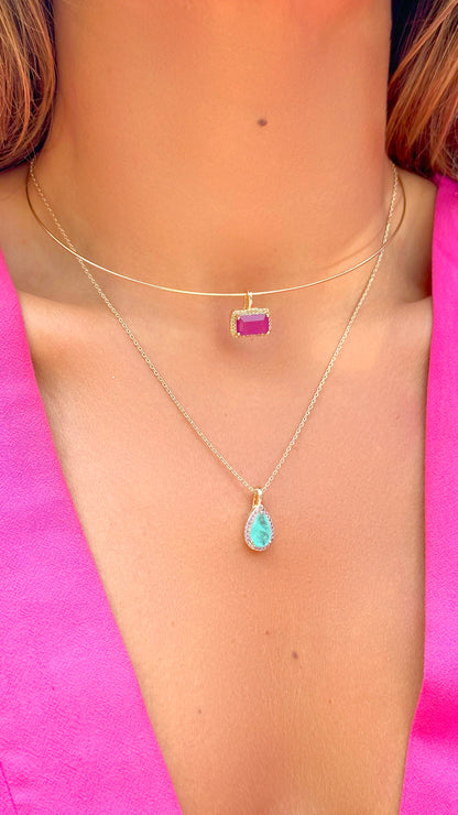 18K gold plated necklace with tourmaline fusion drop