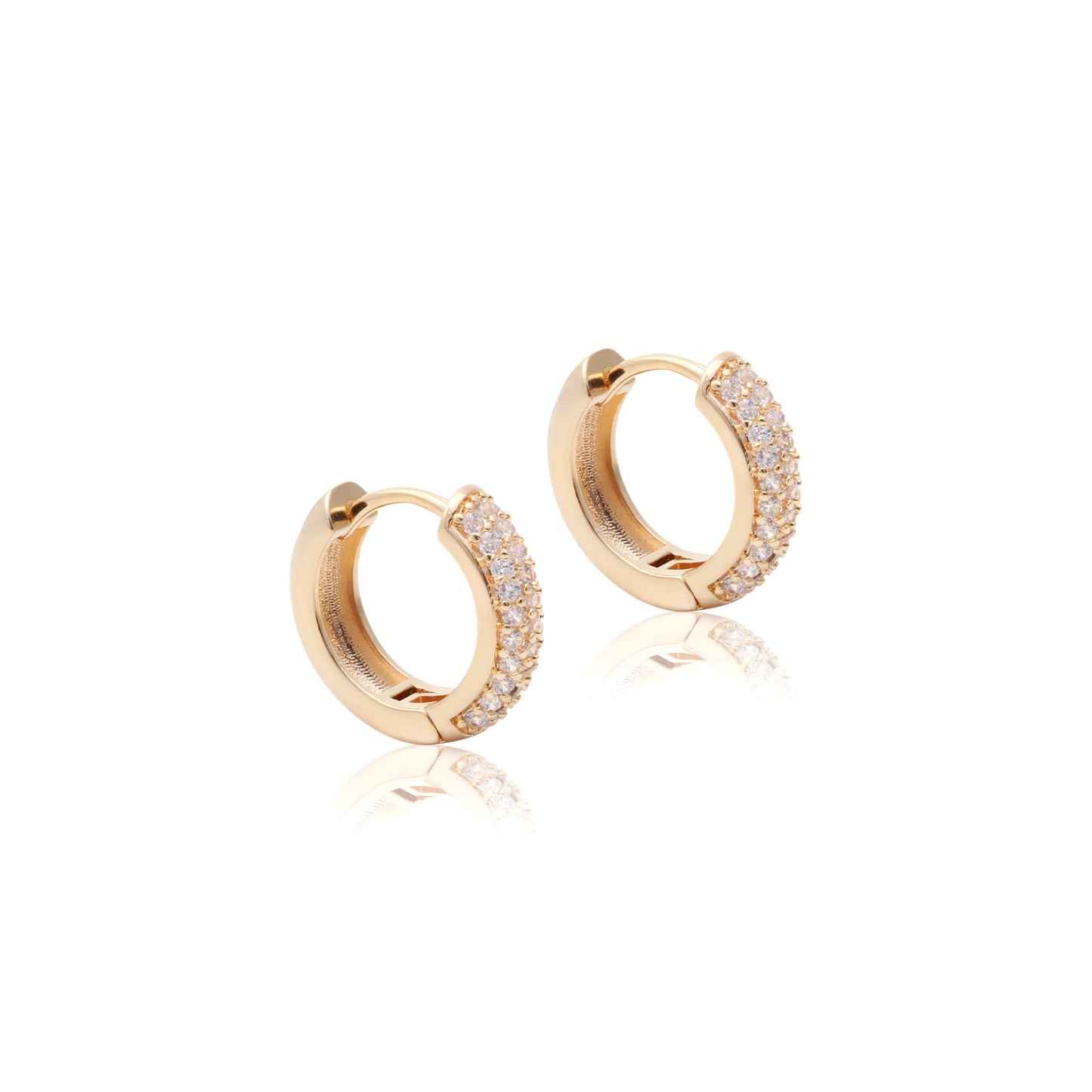 18K gold plated hoop earring with 3 lines of white CZ