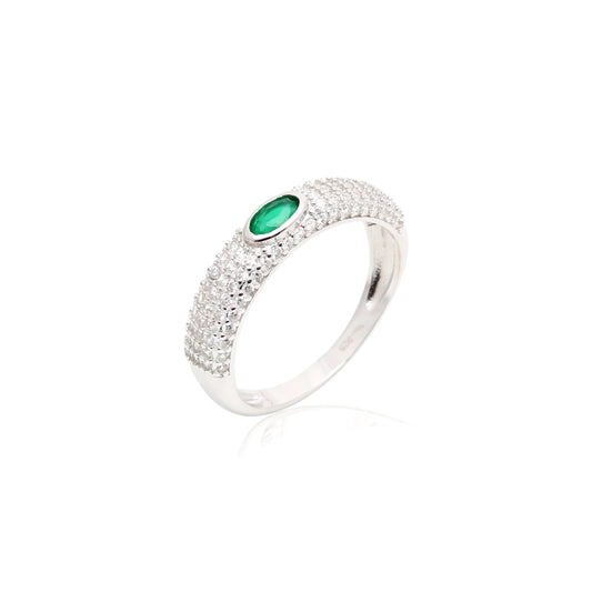 925 sterling silver ring with emerald fusion stone and white CZ