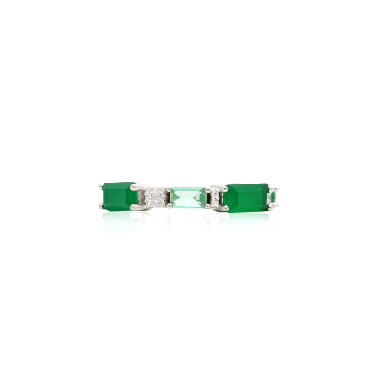 Emerald crystal ring in rectangles 925 sterling silver