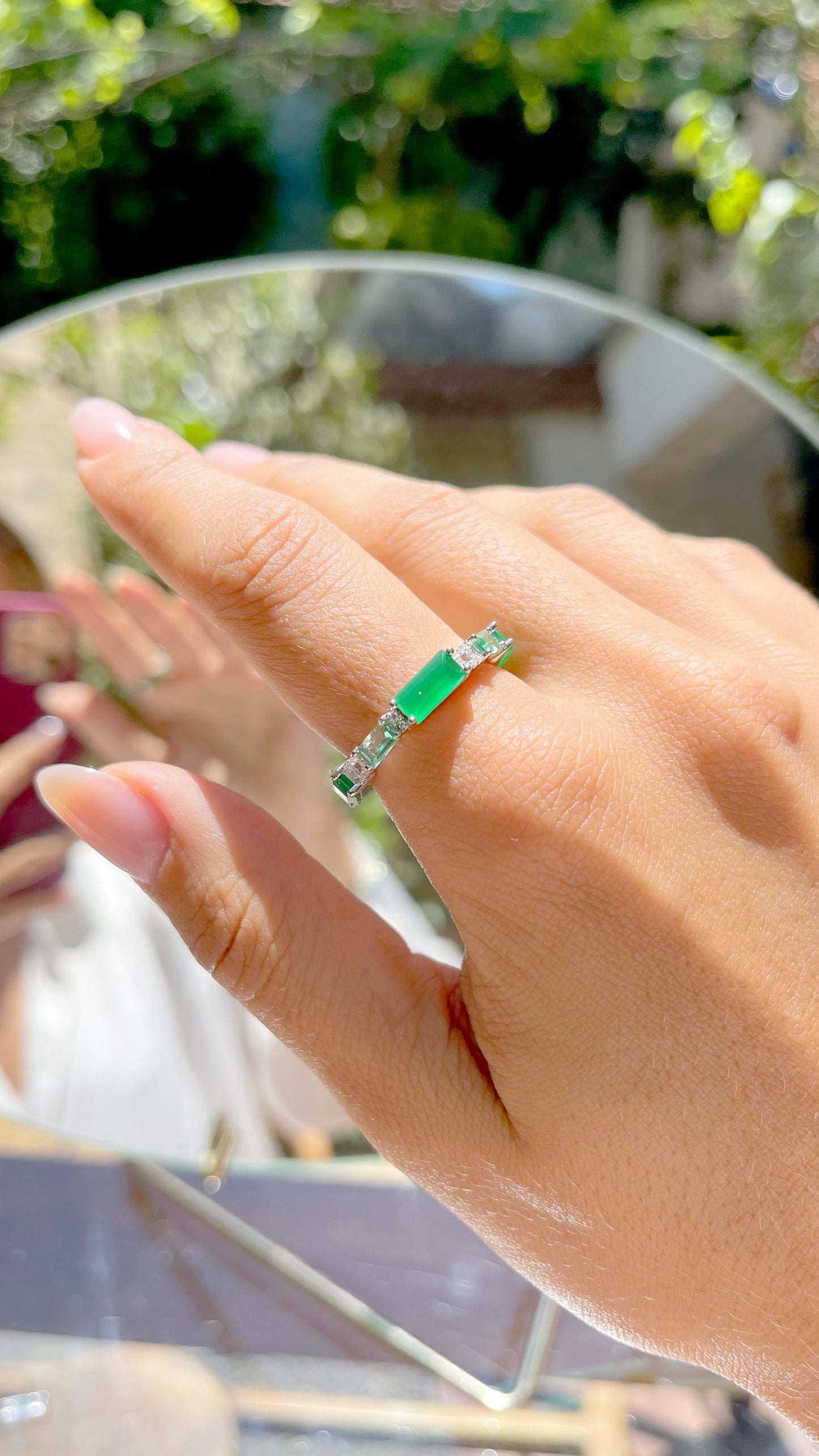 Emerald crystal ring in rectangles 925 sterling silver