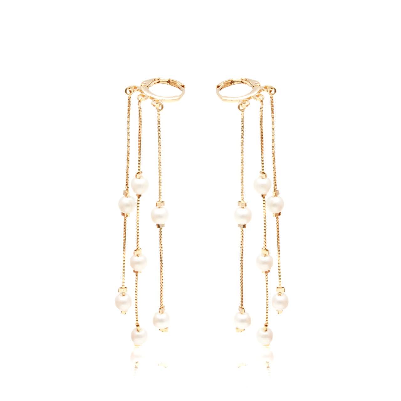 Ear chain earring 2 in 1 with pearls in 18k Gold